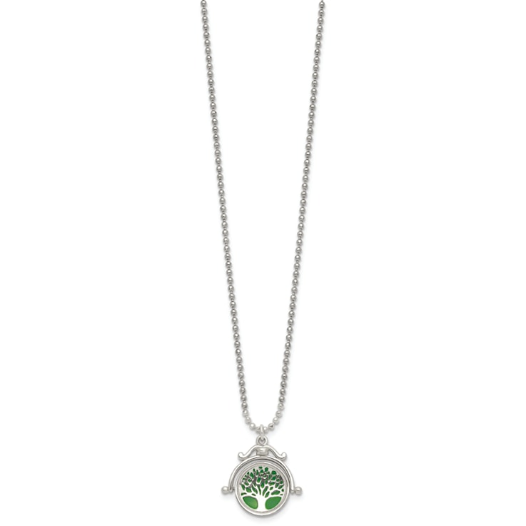 Sterling Silver Polished Reversible Enameled Tree of Life Necklace