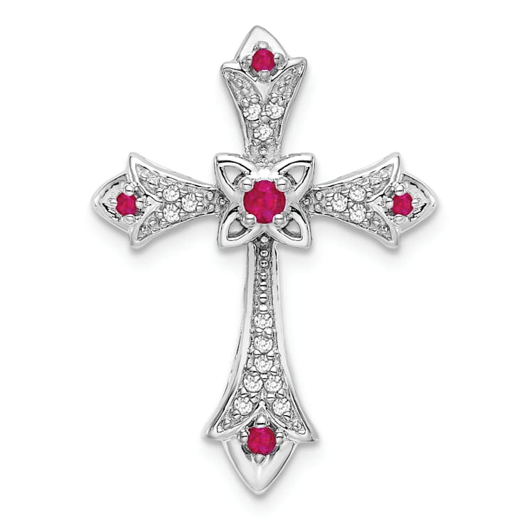 Rhodium Over 10k White Gold 0.09 cttw Ruby and Diamond Fleur-de-Lis
Cross Slide Pendant