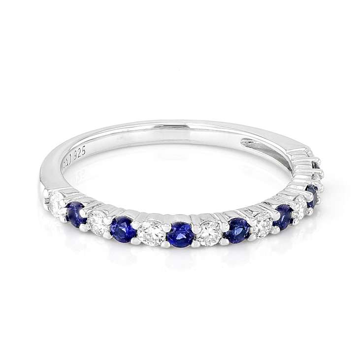 Lab-Created Sapphire And Diamond Band Ring In Sterling Silver