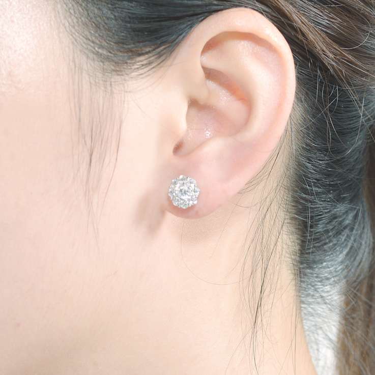 Flower CZ Stud Earrings In Sterling Silver