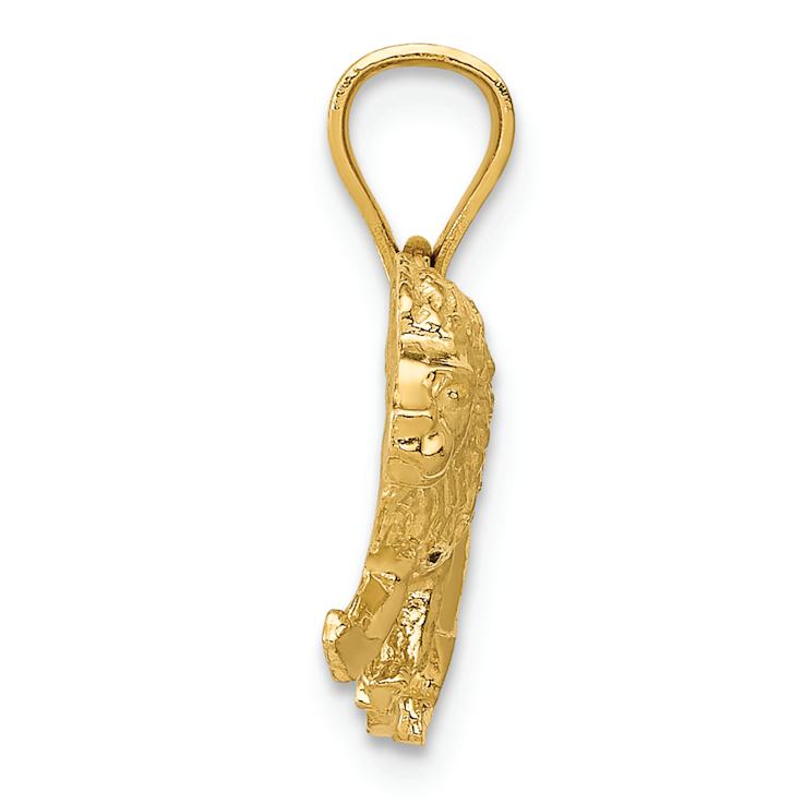 14k Yellow Gold Diamond-Cut and Textured Lion Pendant