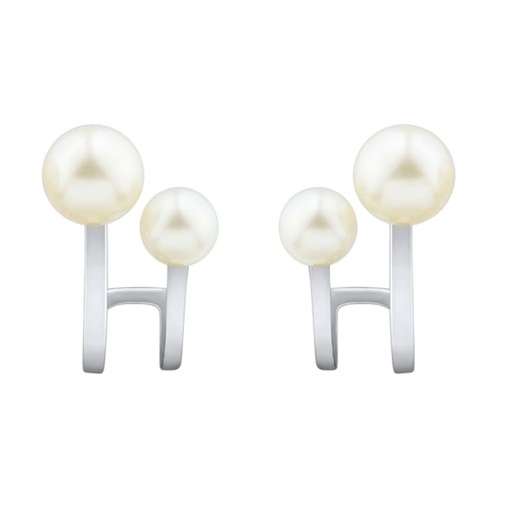 4-4.5mm and 6-6.5mm Round White Freshwater Pearl Sterling Silver Earrings
