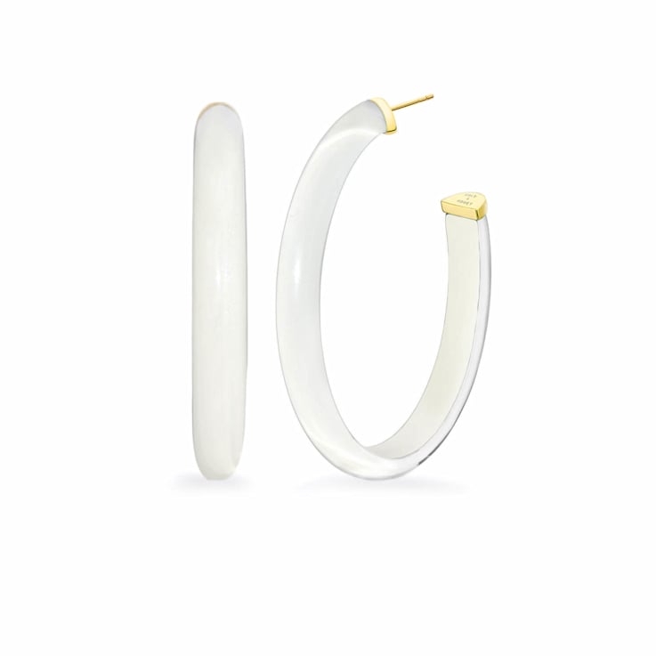 14K Yellow Gold Over Sterling Silver XL Oval Illusion Nude Acrylic Hoops
in White