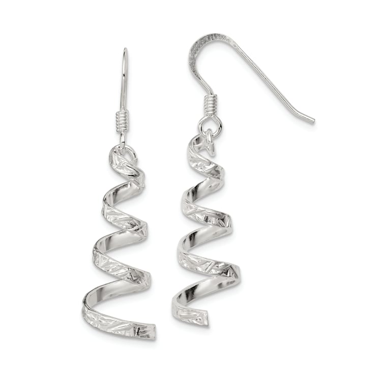 Sterling Silver Polished and Textured Twisted Dangle Earrings