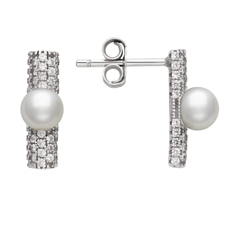 Sterling Silver Freshwater Pearl and Cubic Zirconia Earring