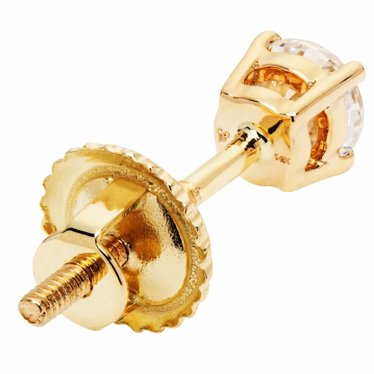 White Cubic Zirconia 14k Yellow Gold Studs With Velvet Gift Box 0.50ctw