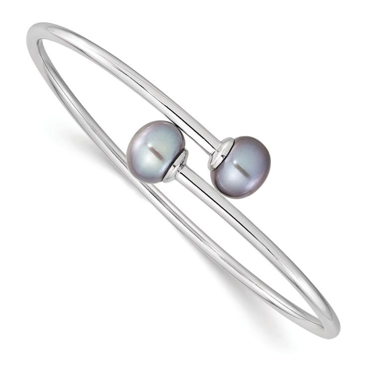 Rhodium Over Sterling Silver 9-10mm Grey Button Freshwater Cultured
Pearl Bracelet