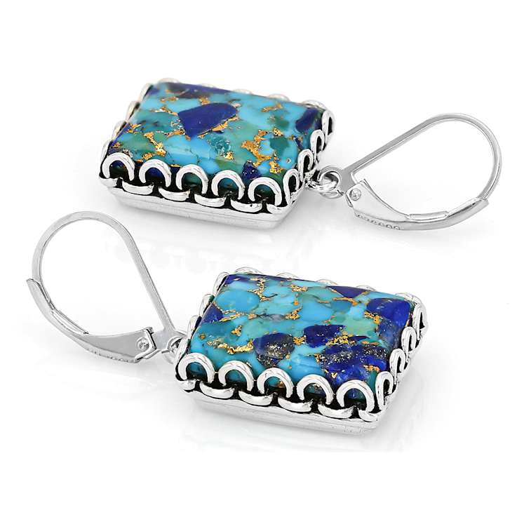 Blended Turquoise And Lapis Oxidized Sterling Silver Earrings 16x12mm