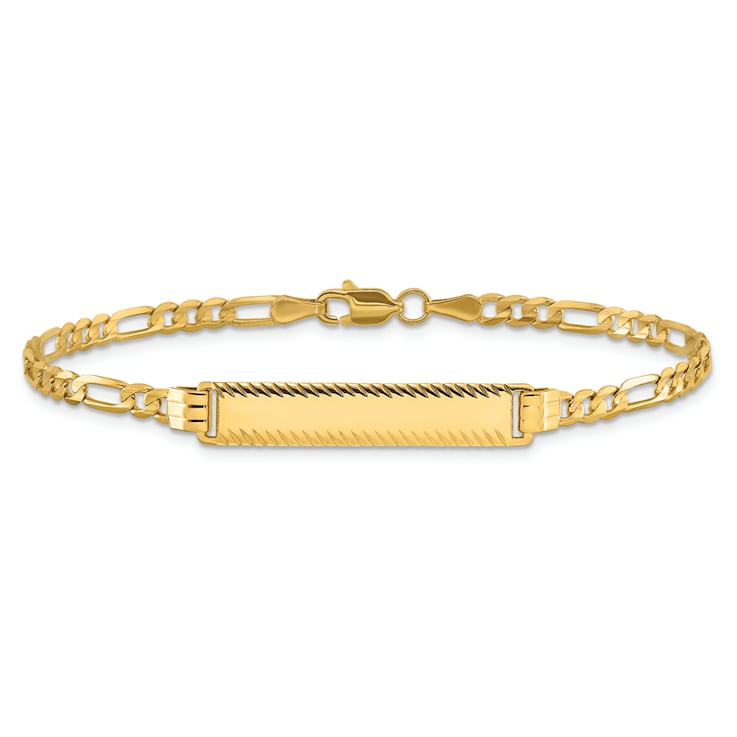 14k Yellow Gold Diamond-Cut Figaro Link ID Bracelet