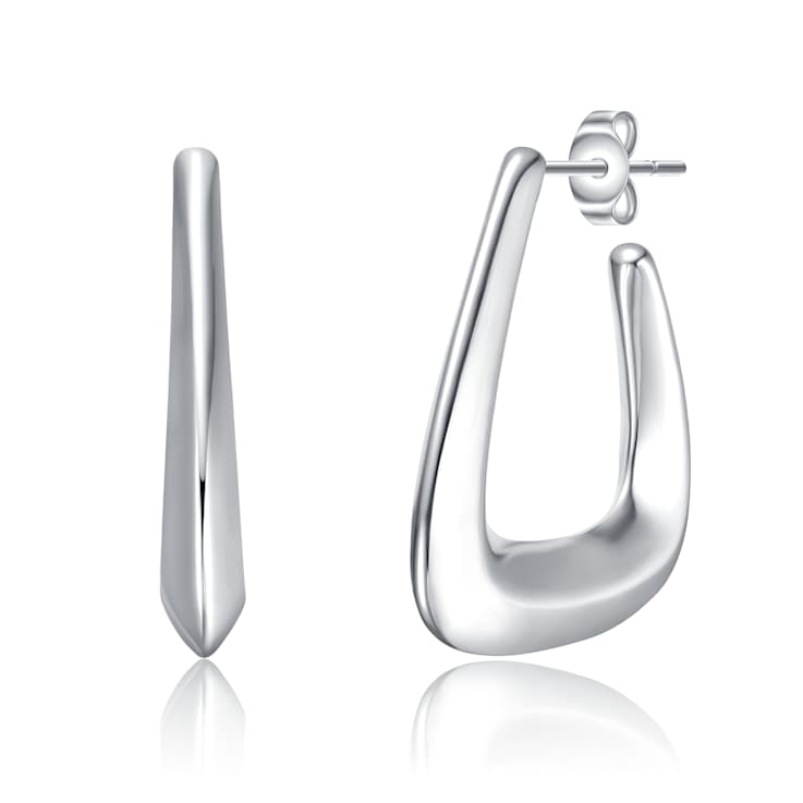 Irregular Box-Shaped Hoop Earrings In Rhodium Over Brass