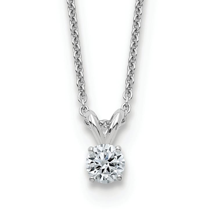 Rhodium Over 14K Gold 1/4 ct. 4.0mm Round D E F Pure Light Moissanite
Pendant with Chain