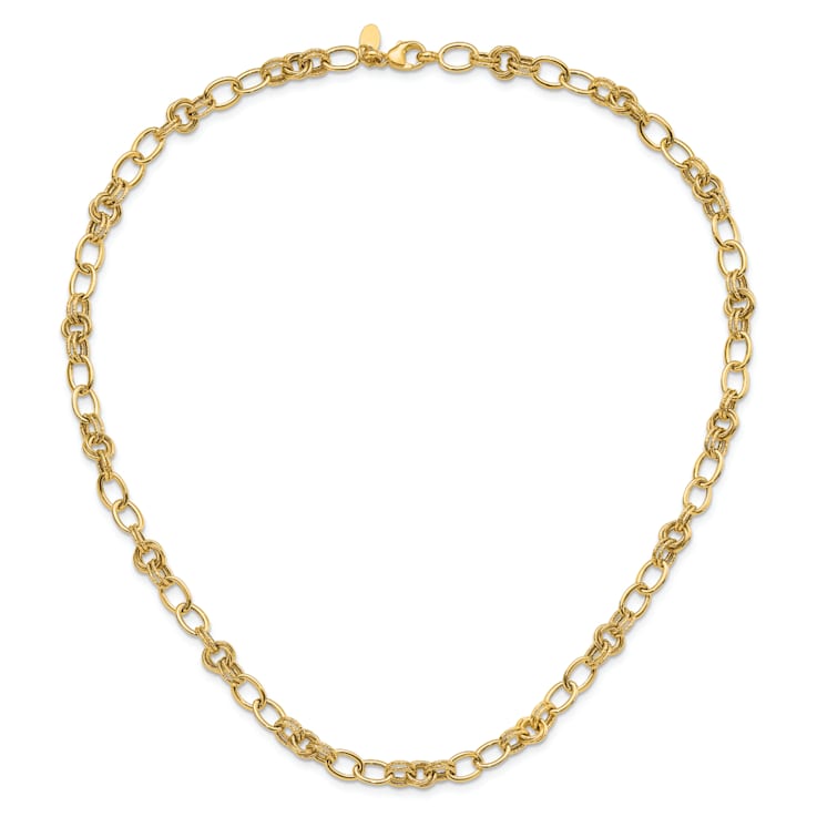14K Yellow Gold Polished and Textured Fancy Link Necklace
