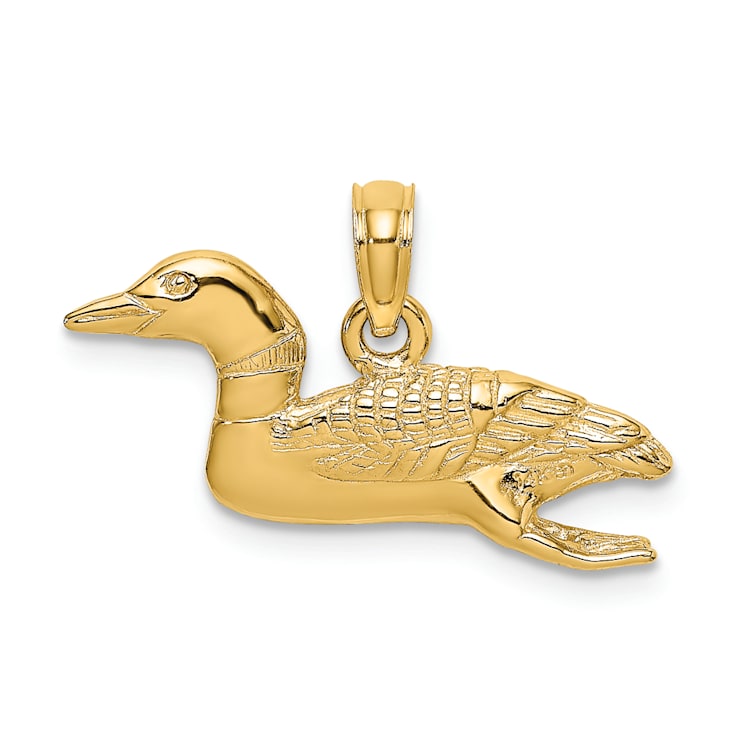 14k Yellow Gold Solid 3D Polished and Textured Mallard pendant
