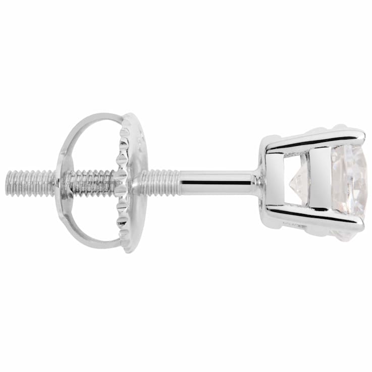 White Cubic Zirconia 14k White Gold Single Stud With Velvet Gift Box 0.75ctw