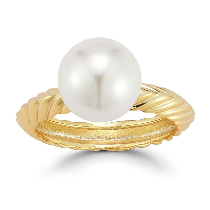 Rachel Zoe Freshwater Pearl Solitaire Fluted Band Ring in 14K Gold Over
Sterling Silver