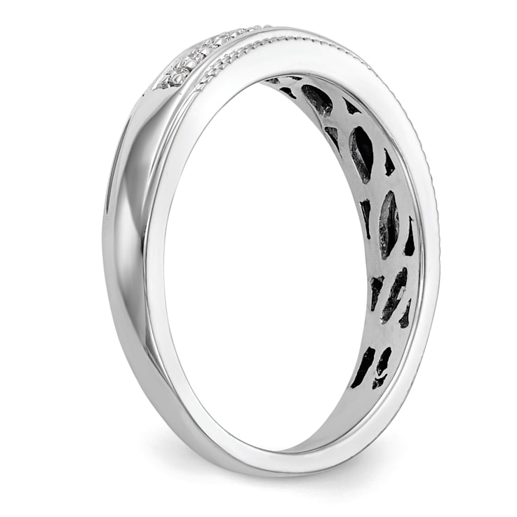 Rhodium Over 14K White Gold Diamond Trio Ladies Wedding Band 0.10ctw