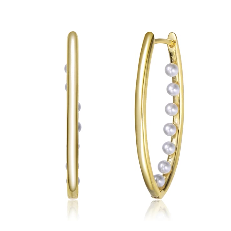 Pear Shape Pearl Drop Hoop Earrings In 14K Gold Over Brass