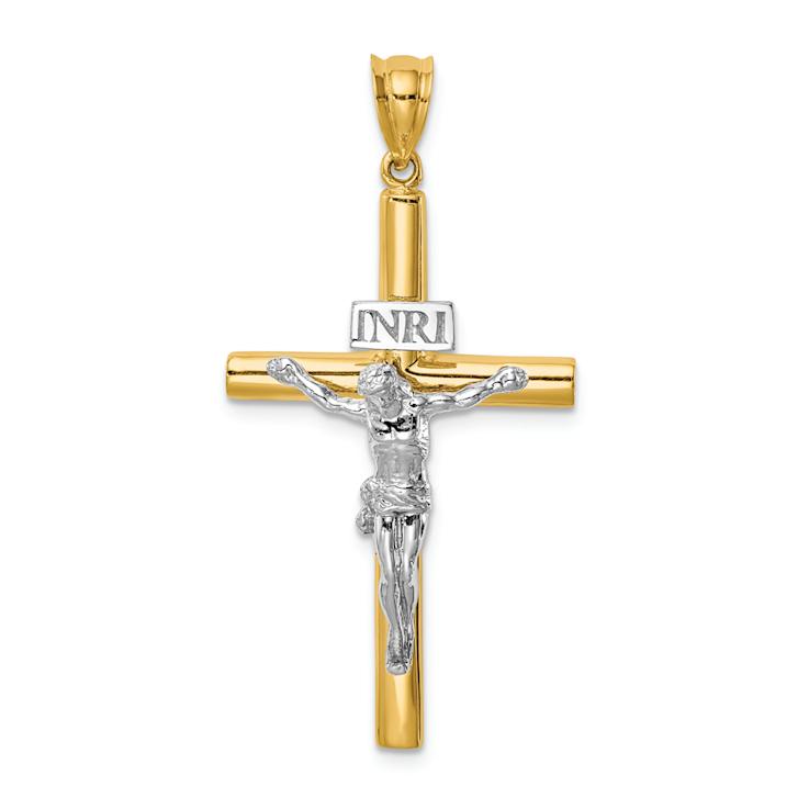 14k Two-tone Gold  Polished INRI Crucifix Cross Pendant