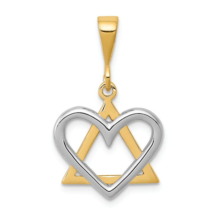 14k Yellow Gold and 14k White Gold Star of David with Heart Pendant