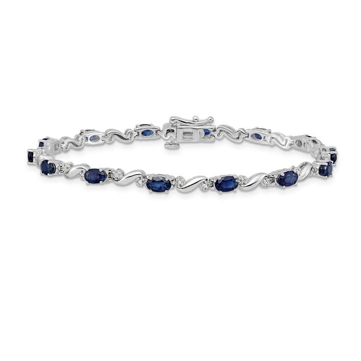 Rhodium Over 10k White Gold Diamond and Sapphire Bracelet