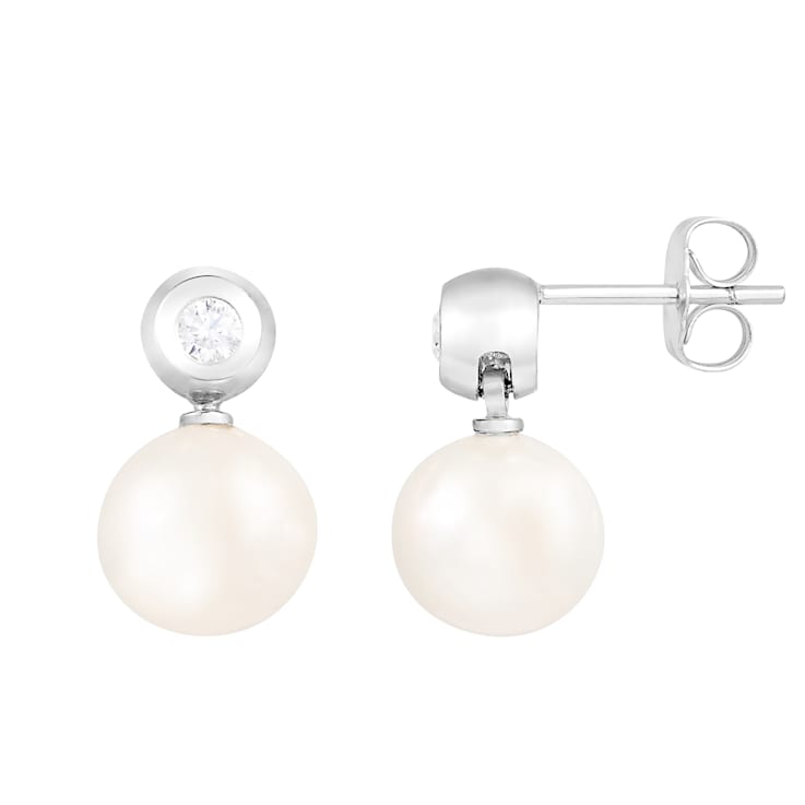 White Cultured Freshwater Pearl 14k White Gold Earrings 8-8.5mm