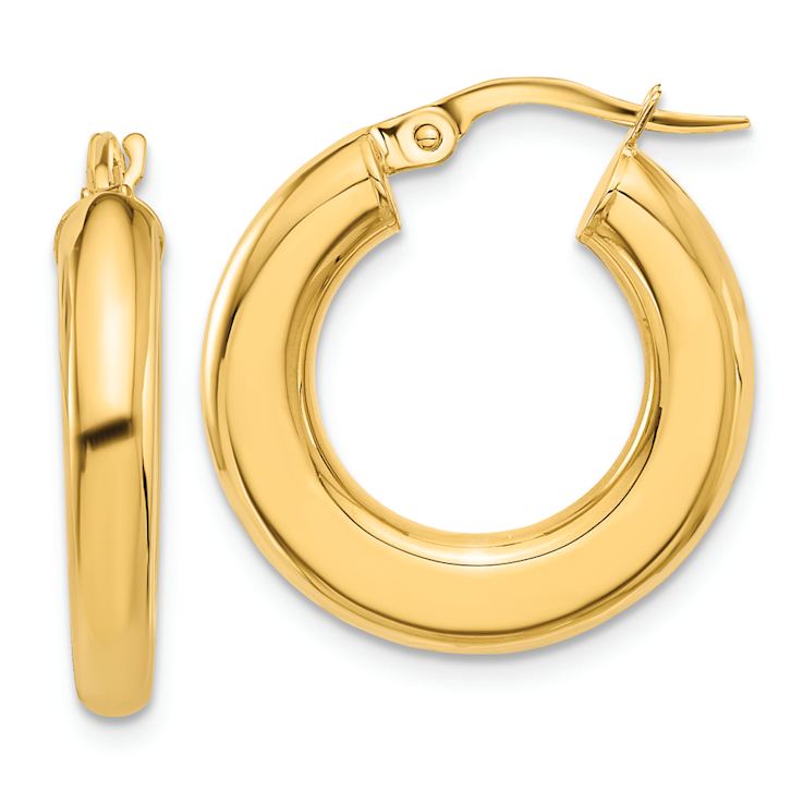 14k Yellow Gold Polished 7/8" Tube Hoop Earrings