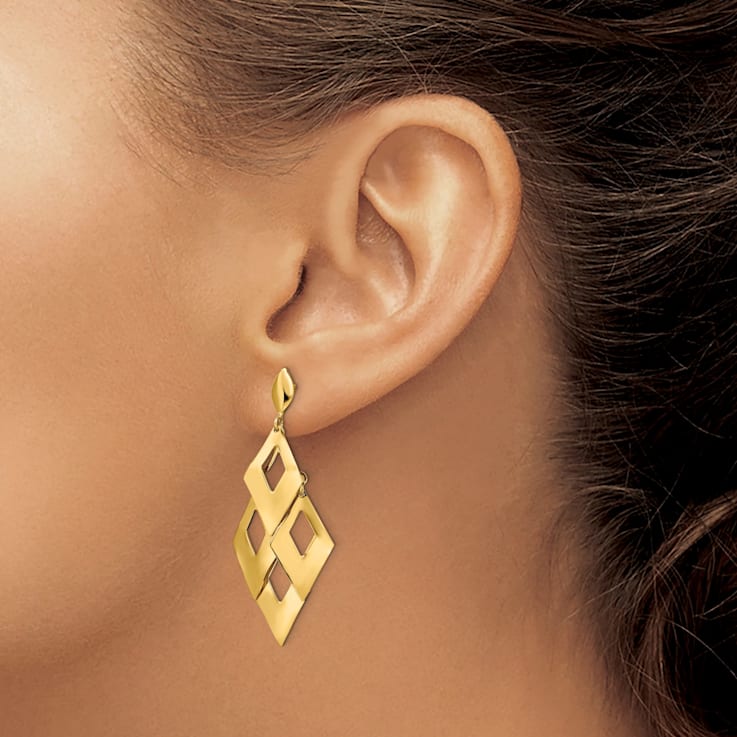 14K Yellow Gold Polished and Brushed Post Dangle Chandelier Earrings