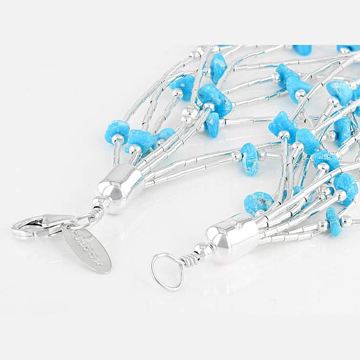 Turquoise And Silver Bead Multi-Row Bracelet In Sterling Silver