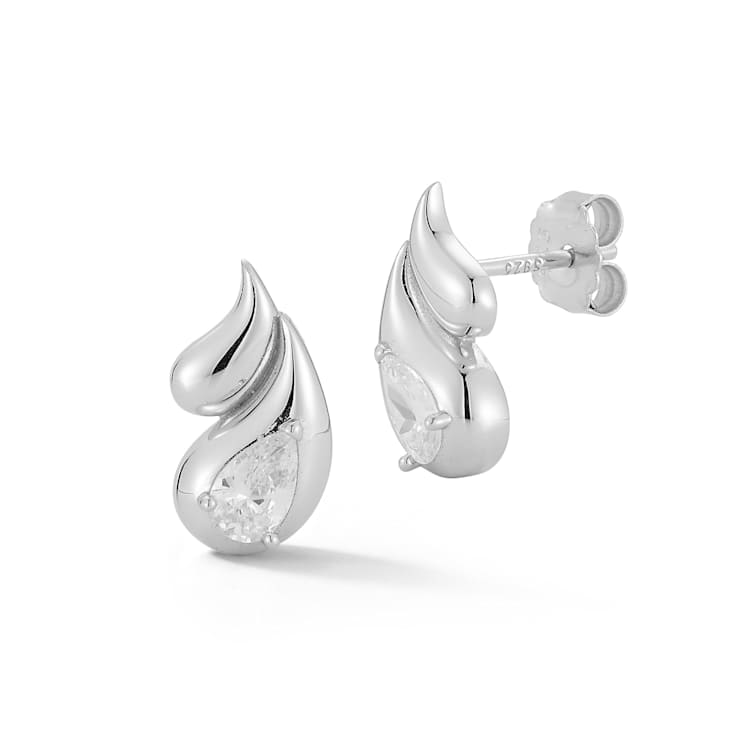 Sterling Statements Rhodium Over Sterling Silver CZ Double Teardrop Studs