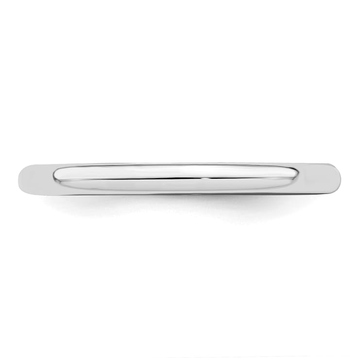 Rhodium Over Sterling Silver 2mm Half-Round Band