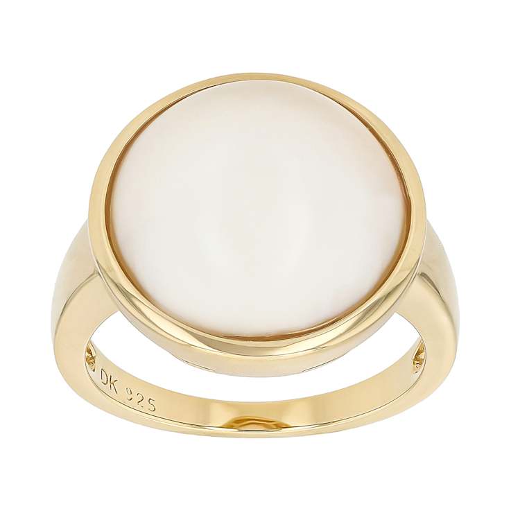 Round Mabe Pearl Solitaire Ring In 18K Gold Over Sterling Silver