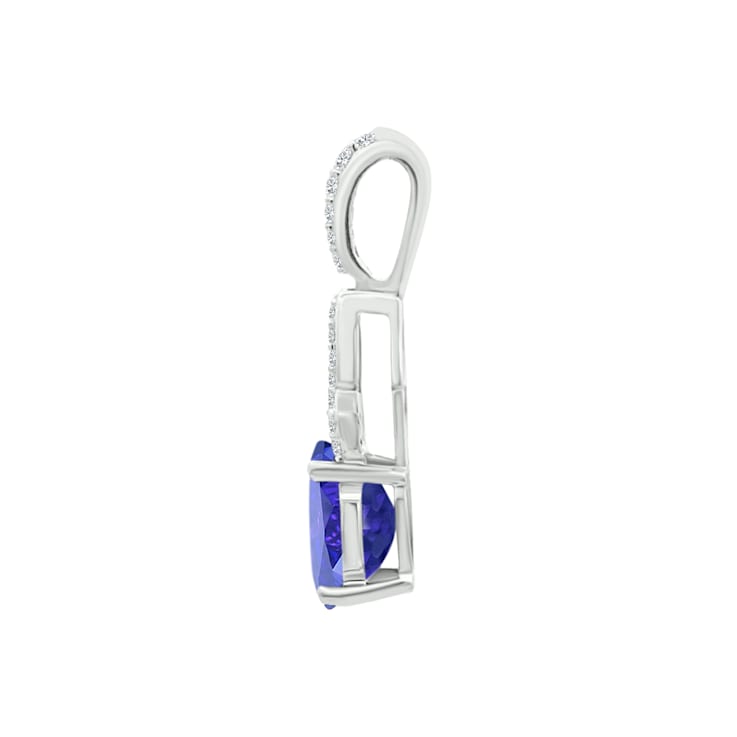 14K White Gold Oval Tanzanite and Diamond Pendant 1.91ctw