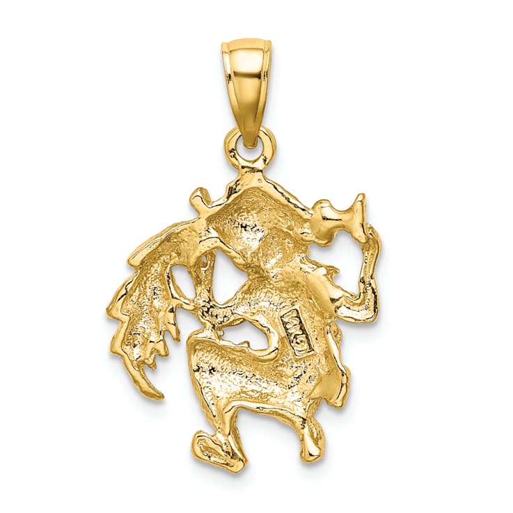 14k Yellow Gold 3D Textured Large Aquarius Zodiac pendant