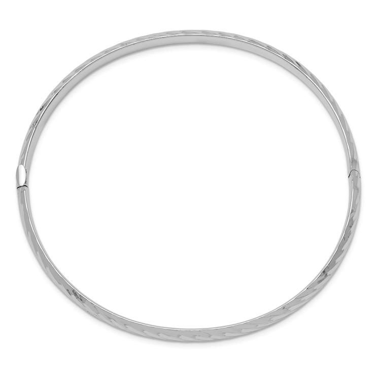 Rhodium Over 14k White Gold 4.75mm Diamond-Cut Textured Hinged Bangle