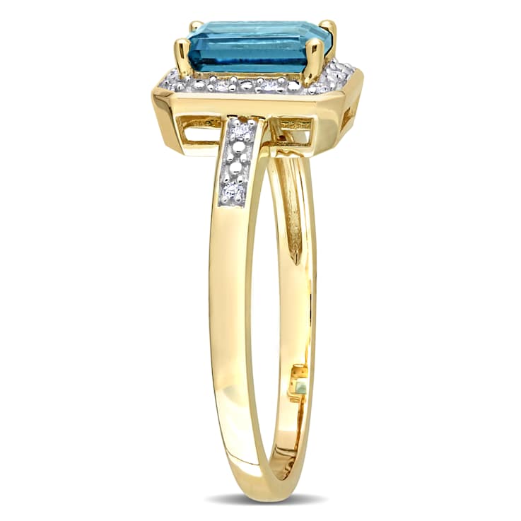 London Blue Topaz & Diamond 14K Yellow Gold Halo Ring 1.26ctw