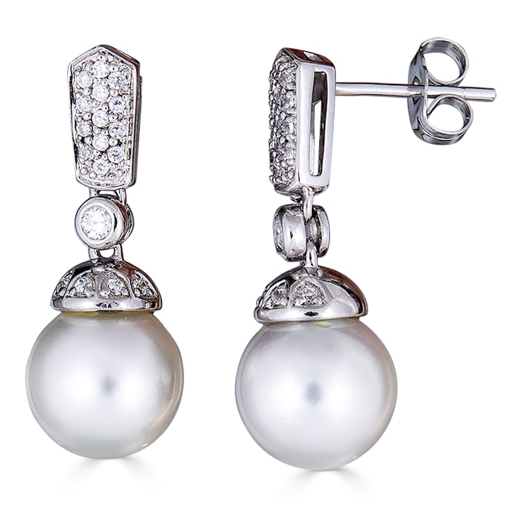 14KW Drop Earrings  0.32 ctrw Diamond 9mm Cultured Pearl