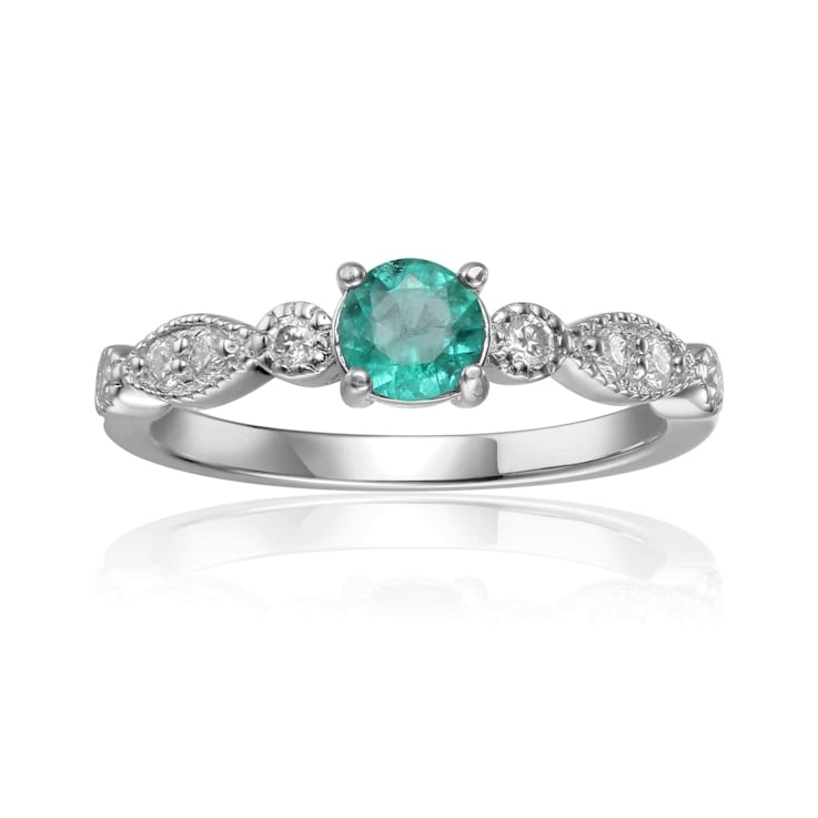 Emerald with Moissanite Accents Sterling Silver Ring, 0.89ctw