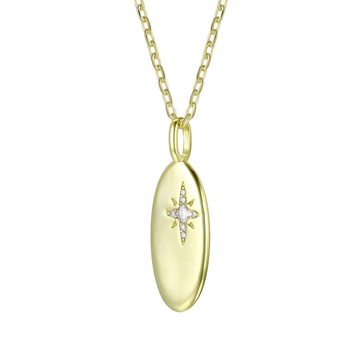 Celestial Star CZ Solitaire Pendant In 14K Gold Over Sterling Silver
