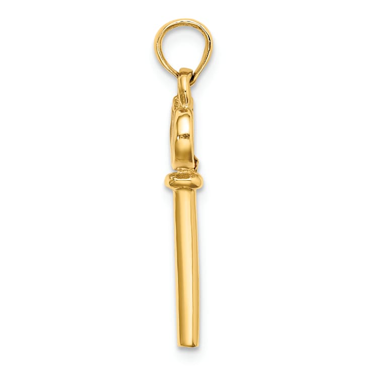 14k Yellow Gold Polished 3D Red Enameled Heart Key Charm