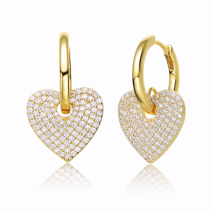 Clear Cubic Zirconia, 14k Gold Plated over Brass Heart Dangle Infinity
Hoop Drop Earrings for Teens
