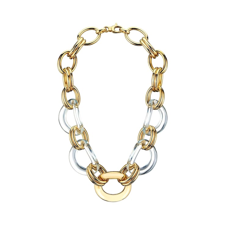 14K Yellow Gold Over Brass Clear Oversized Link Acrylic Necklace