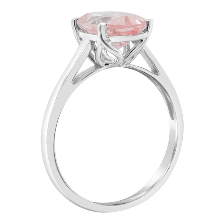 10x8mm Oval Rose Quartz Rhodium Over Sterling Silver Ring
