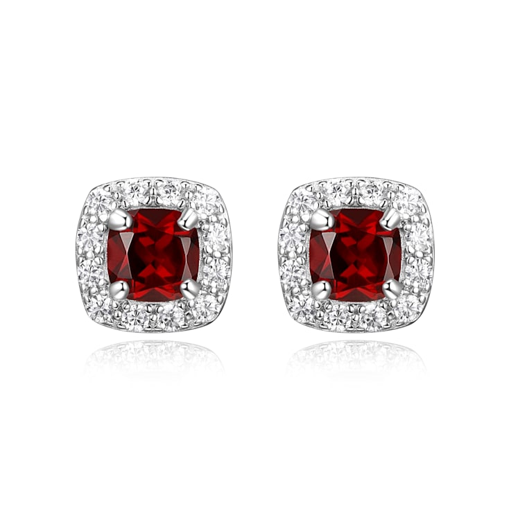 Red Garnet Platinum Over Sterling Silver Earrings