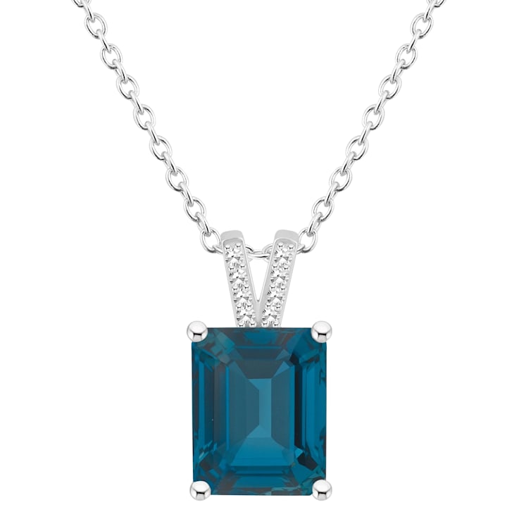 10x8mm Emerald Cut London Blue Topaz With Diamond Accents Rhodium Over
Sterling Pendant with Chain