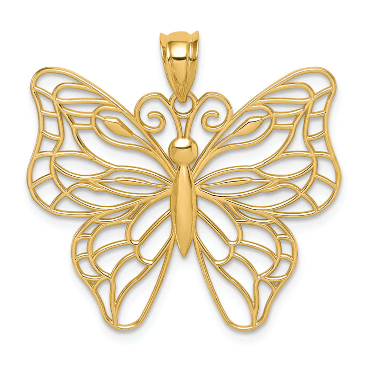 14k Yellow Gold Polished Cut-out Large Butterfly Pendant