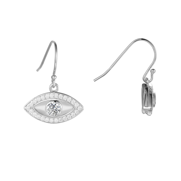 White Topaz Rhodium Over Sterling Silver Evil Eye Earrings