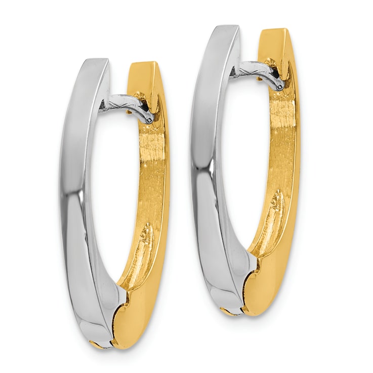 14K Yellow Gold and 14K White Gold 13/16" V Shaped Hinged Hoop Earrings