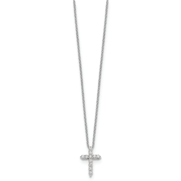 Rhodium Over 14K White Gold Lab Grown Diamond VS/SI GH, Cross Pendant Necklace