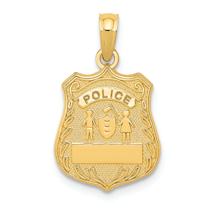14k Yellow Gold Textured Police Badge Pendant