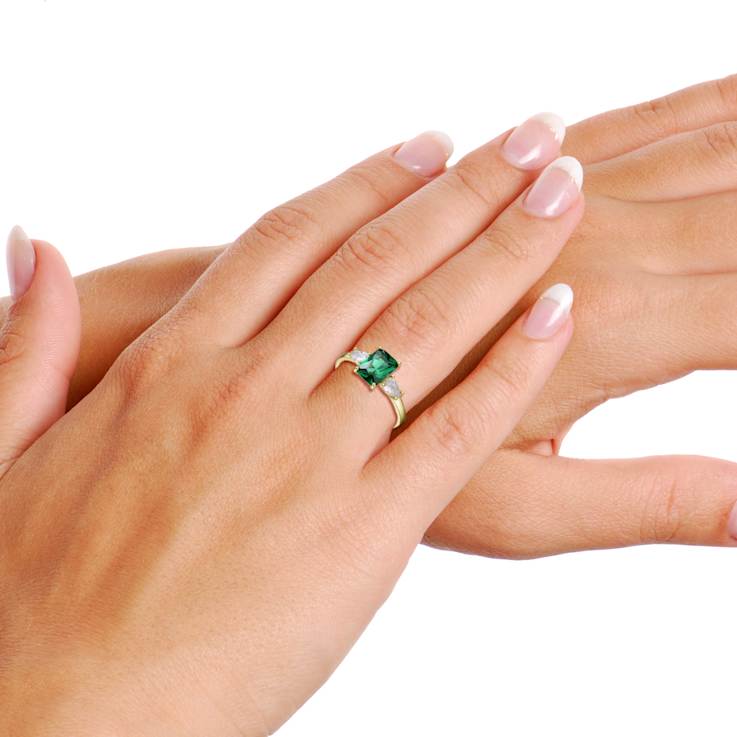 Emerald Color CZ Three-Stone Engagement-Style Ring In 14K Gold Over
Sterling Silver